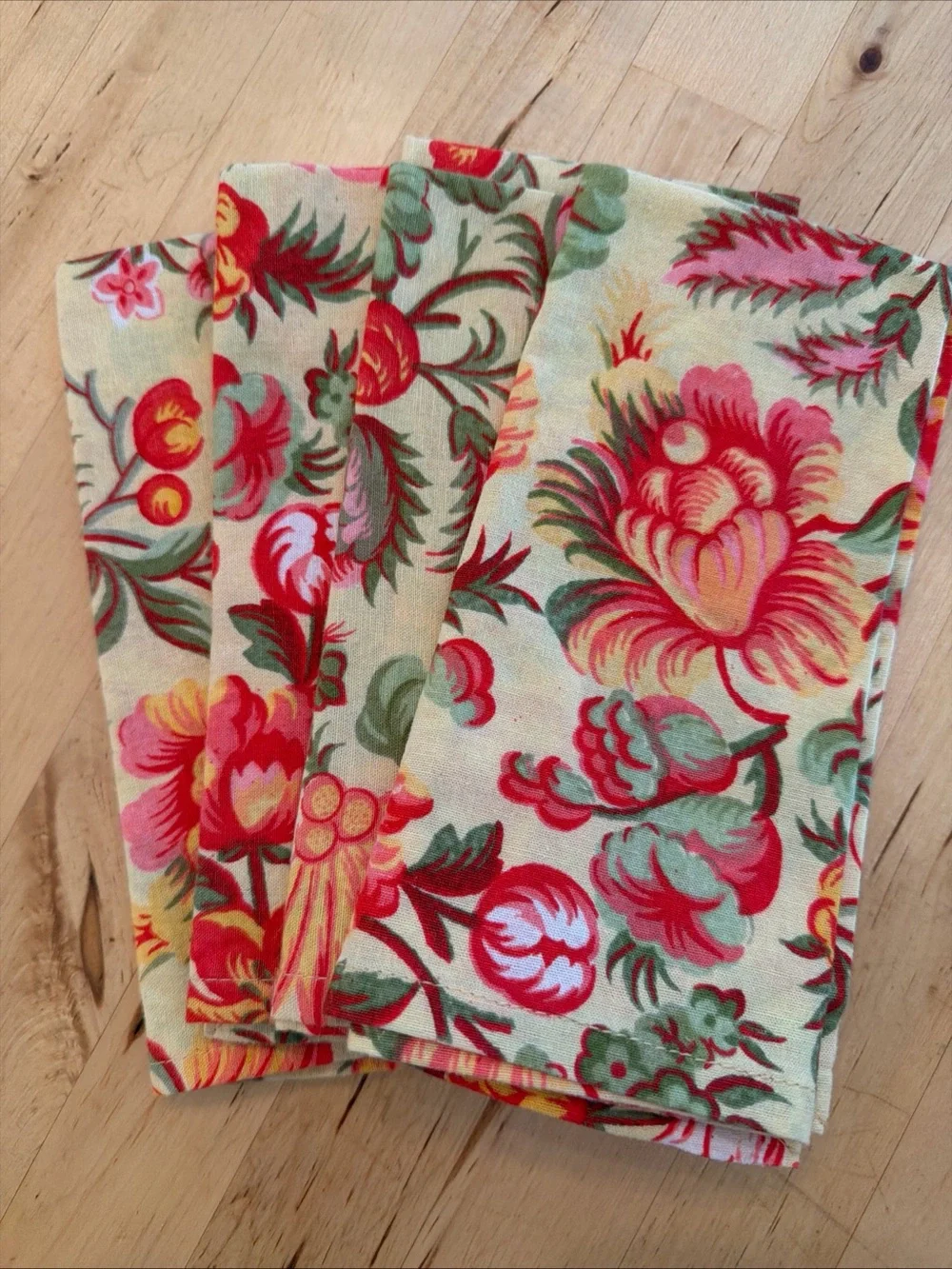 April Cornell Floral Napkins - Yellow Background with Pink & Green Flowers